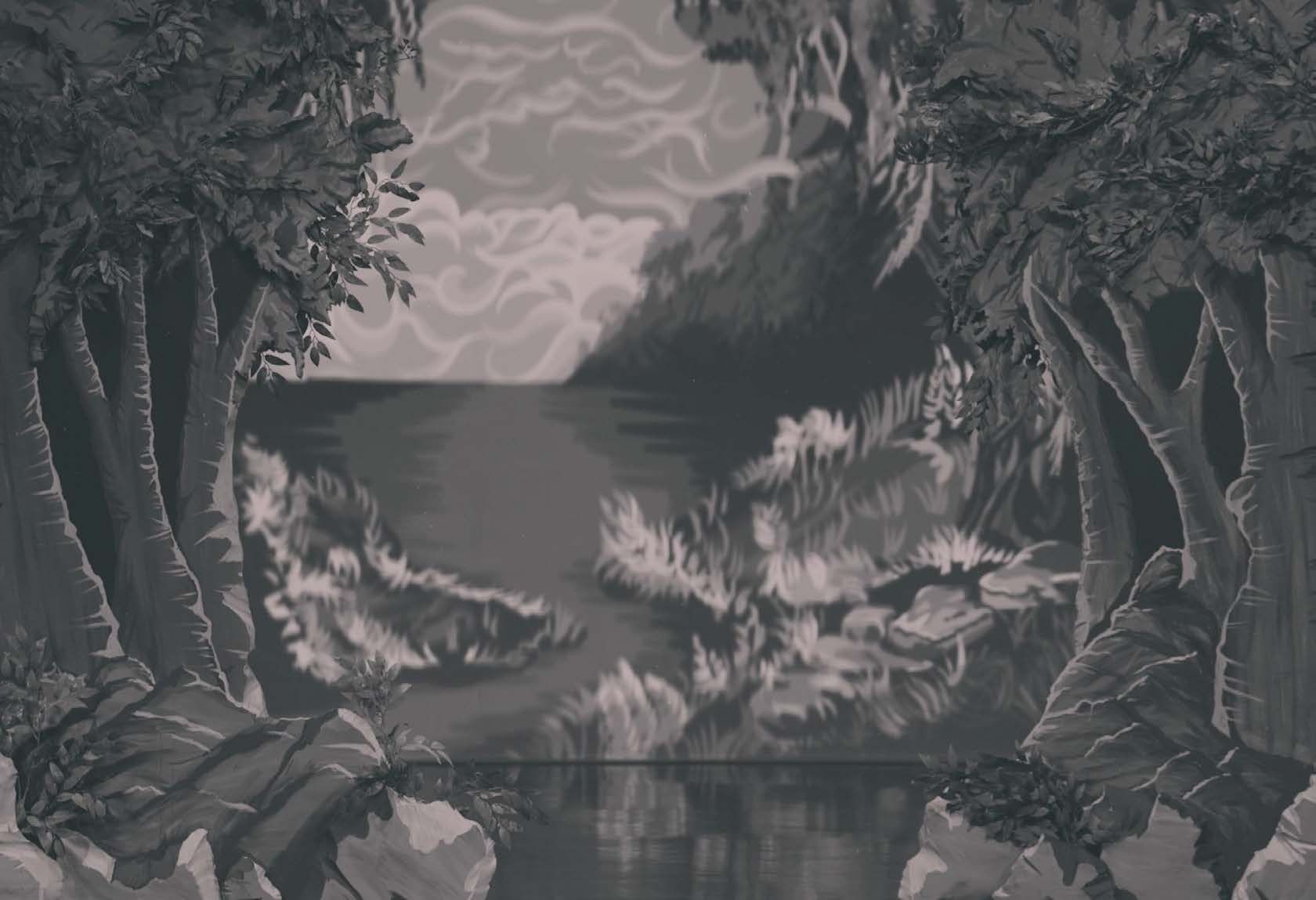 Painted backdrop — river landscape