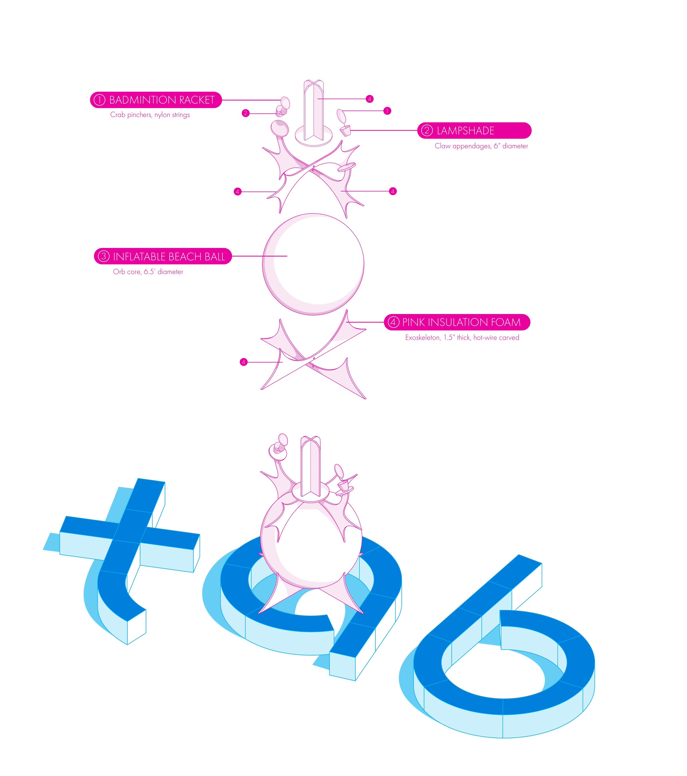PINK FOUNTAIN — exploded assembly and installation plan