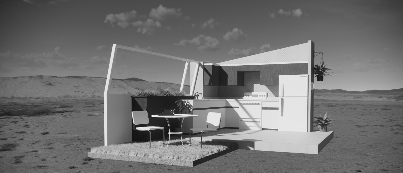 Rendered model study — axonometric view